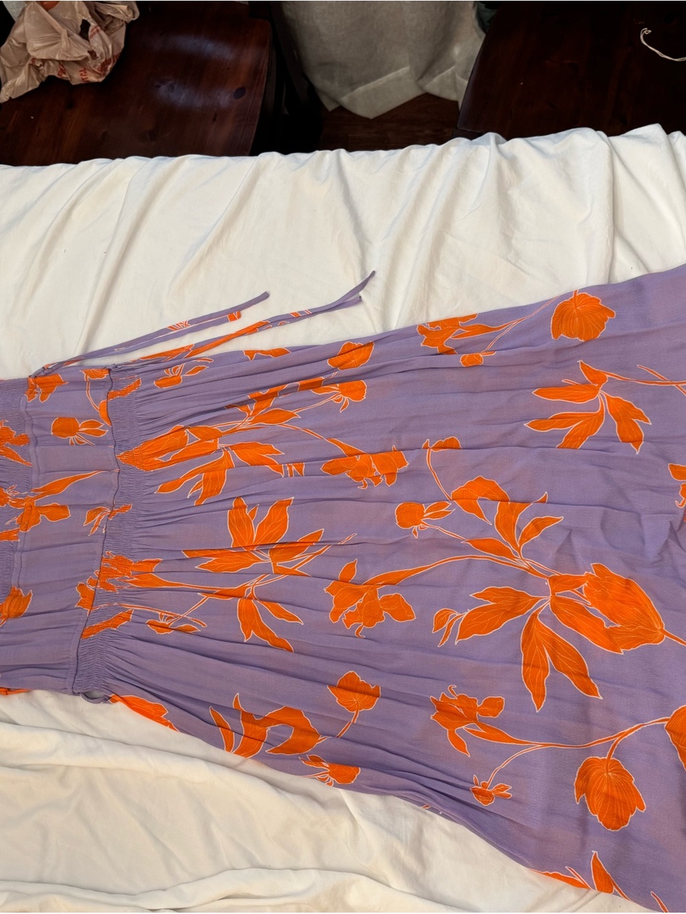 Thaikoon Lavender & Orange Floral V-Neck Midi Dress Sz 12 - Picture 7 of 10